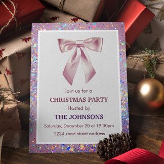 Convites Elegant Sparkling Bow Christmas Party Invitation