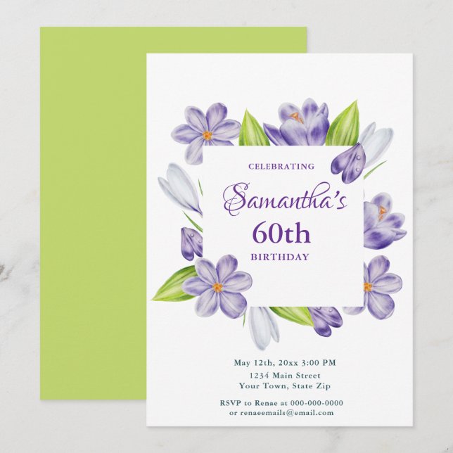 Convites Elegant Spring Floral 60th Birthday Invitation (Frente/Verso)
