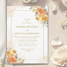 Convites Elegant spring orange flowers with Golden tones