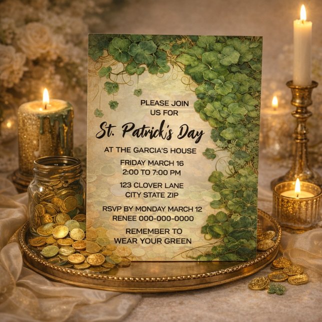 Convites Elegant St. Patrick’s Day Green Clover Invitation  (Criador carregado)