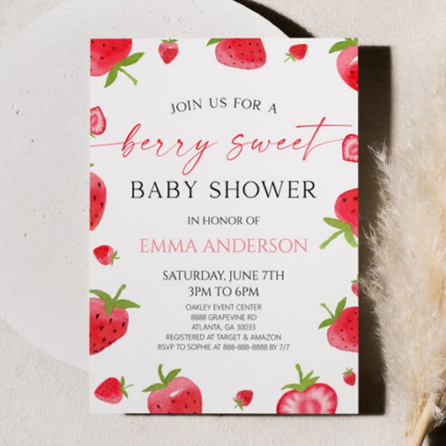 Convites Elegant Strawberry A Berry Sweet Baby Shower (Criador carregado)