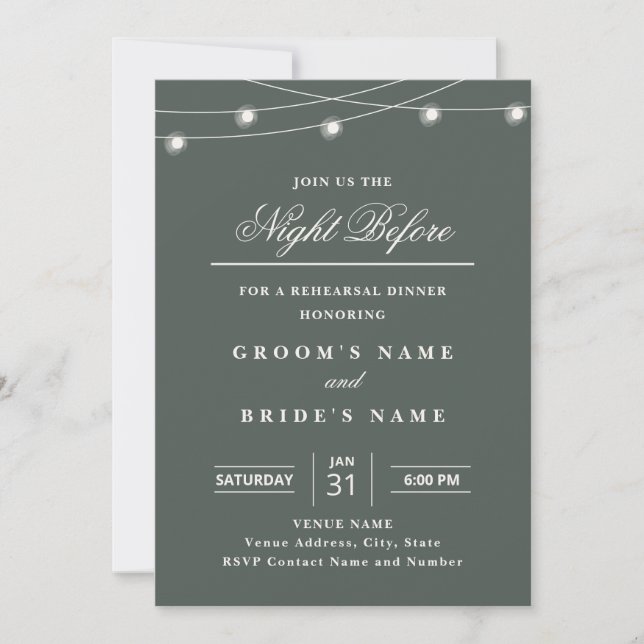 Convites Elegant String Lights Rehearsal Dinner Invitation  (Frente)
