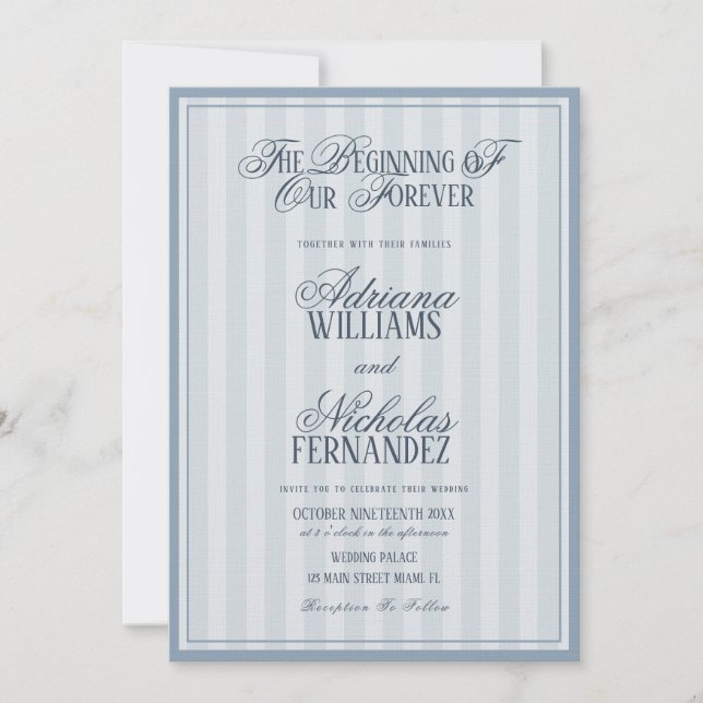 Convites Elegant Striped Blue Wedding Invitation (Frente)