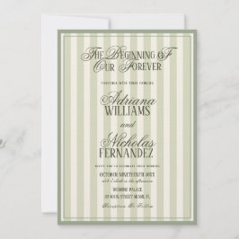 Convites Elegant Striped Vintage Green Wedding