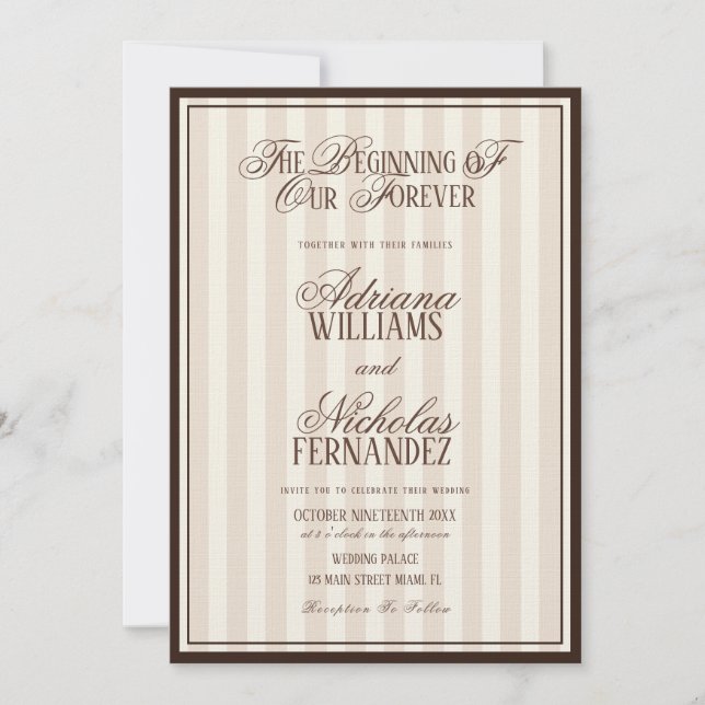 Convites Elegant Striped Vintage Ivory Wedding (Frente)