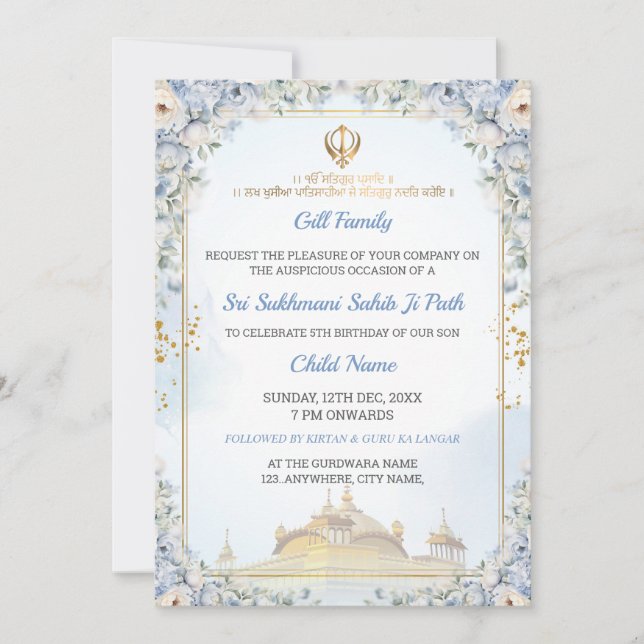 Convites Elegant Sukhmani Sahib Ji Path Birthday Invitation (Frente)