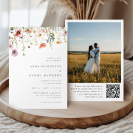 Convites Elegant Summer Wildflower QR Code Photo Wedding