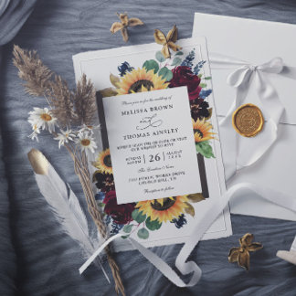 Convites Elegant Sunflower Rustic Budget QR Code Wedding