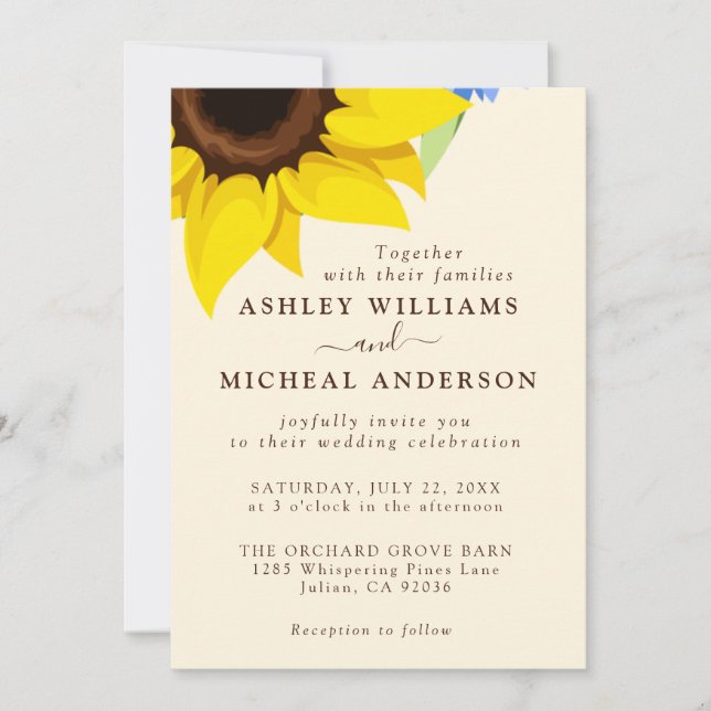 Convites Elegant Sunflower Wedding Invitation With Photo (Frente)