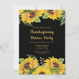 Convites Elegant Sunflowers and Foliage Thanksgiving Party