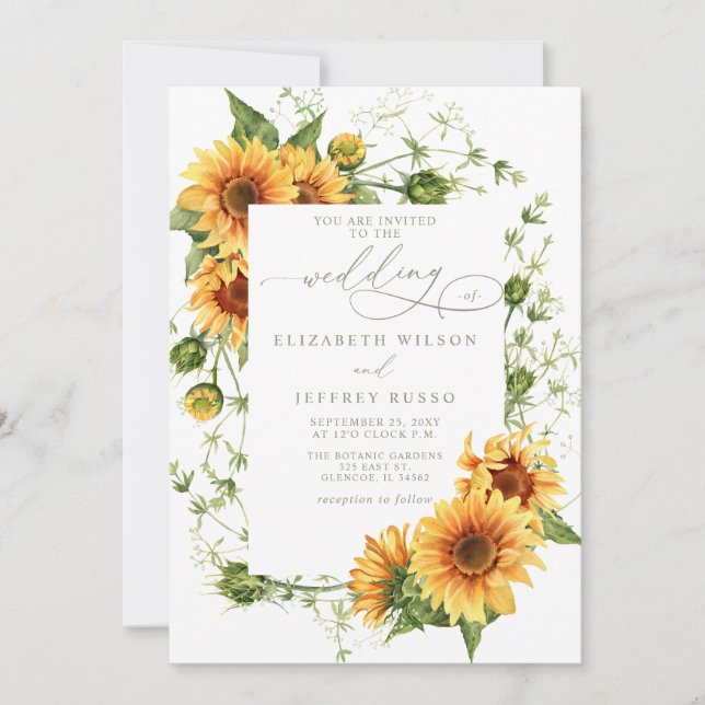 Convites Elegant Sunflowers Garden Floral Wedding (Frente)
