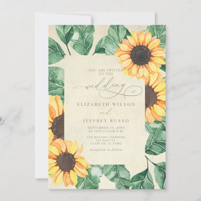 Convites Elegant Sunflowers Garden Floral Wedding (Frente)