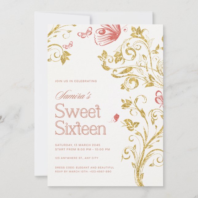 Convites Elegant Sweet 16 Birthday Party Invitation - Peach (Frente)