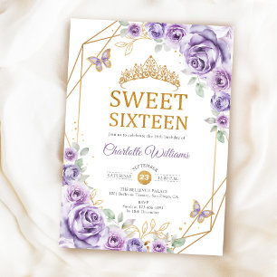 Convites Elegant Sweet 16 Lilás Rosas Roxas Dourado