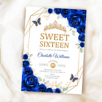 Elegant Sweet 16 Rosas Azuis Reais Douradas
