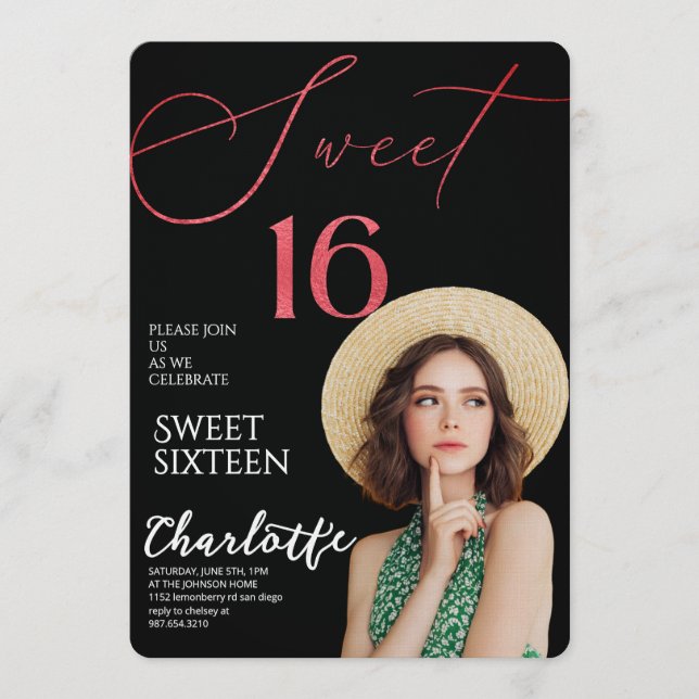 Convites Elegant Sweet 16 Save the Date Birthday (Frente)