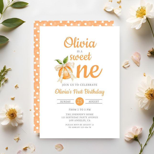 Convites Elegant Sweet One Orange Citrus 1st Birthday (Elegant Sweet One Orange Citrus 1st Birthday Invitation)
