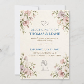 Convites Elegant Sweet Pea Floral Wedding Invitation
