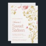 Convites Elegant Sweet Sixteen Invitation | Gold Floral & P<br><div class="desc">Celebrate a special milestone with this elegant Sweet Sixteen invitation! Featuring luxurious gold floral designs and soft pink butterflies, this invitation perfectly combines beauty and sophistication — ideal for a glamorous 16th birthday celebration. ✨ Details: • Editable text (name, date, time, and location) • High-quality print-ready file • Perfect for...</div>