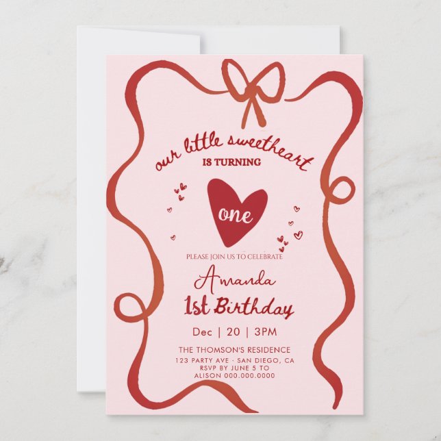 Convites Elegant Sweetheart Valentines Hand Drawn Birthday (Frente)