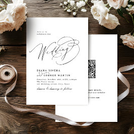 Convites Elegant Swirl Script Simple QR code Wedding