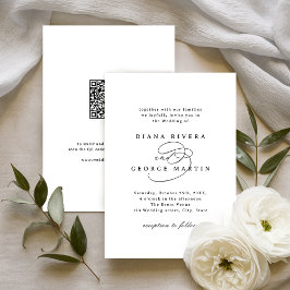 Convites Elegant Swirl Script Simple QR code Wedding