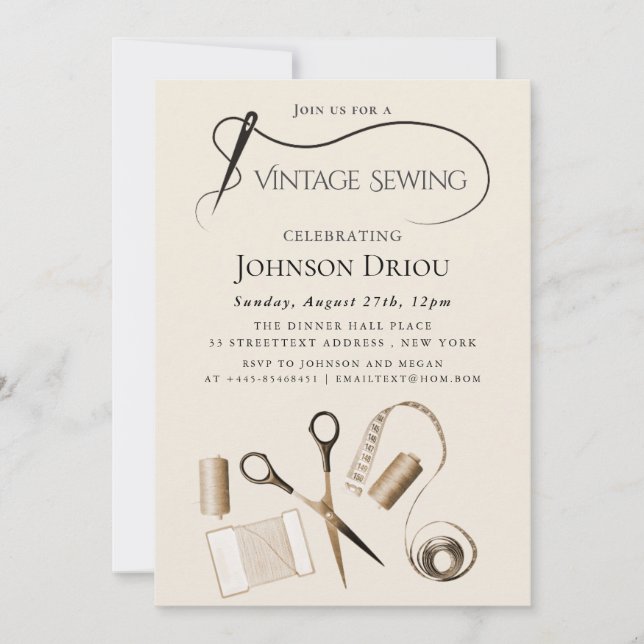 Convites Elegant Tailor & Sewing Party (Frente)