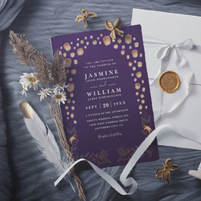 Convites Elegant Tangled Lanterns Budget QR Code Wedding (Criador carregado)