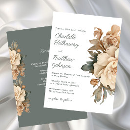 Convites Elegant Taupe Floral Wedding With Sage Green