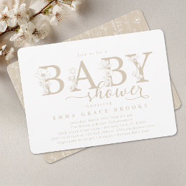 Convites Elegant Taupe Neutral Floral Baby Shower Typograph