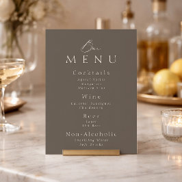 Convites Elegant Taupe Wedding Bar Menu Sign 
