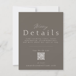 Convites Elegant Taupe Wedding Details Card with QR Code 