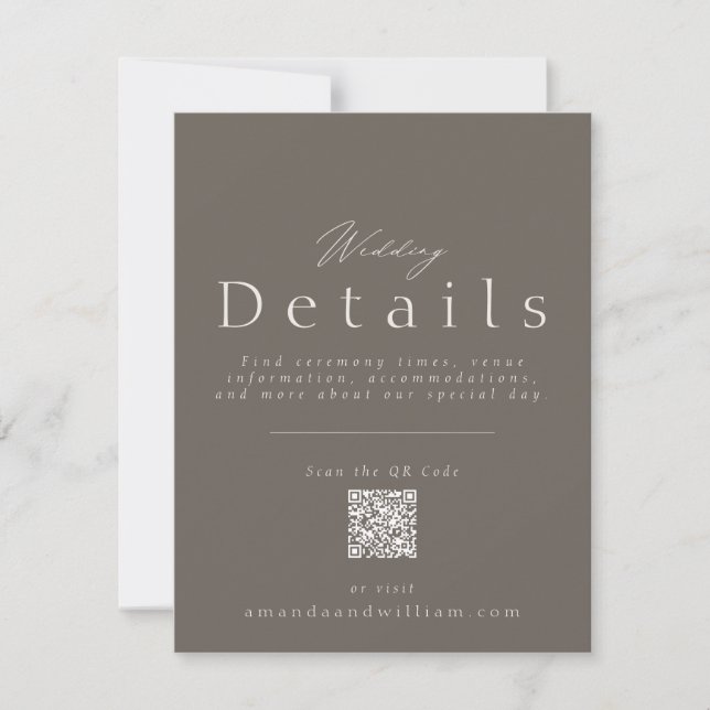Convites Elegant Taupe Wedding Details Card with QR Code  (Frente)