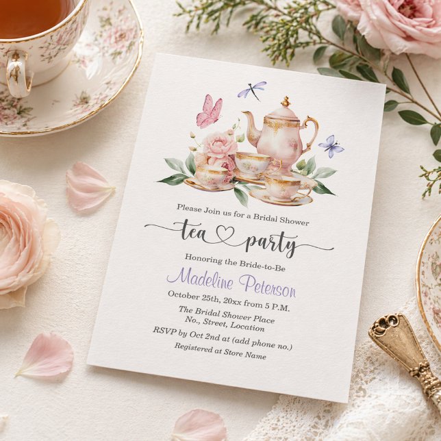 Convites Elegant Tea Party Butterflies Bridal Shower  (Criador carregado)
