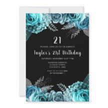 Elegant Teal Blue and Silver Flower Birthday Party