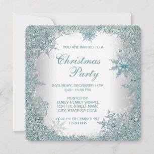 Convites Elegant Teal Blue Snowflake Christmas Party