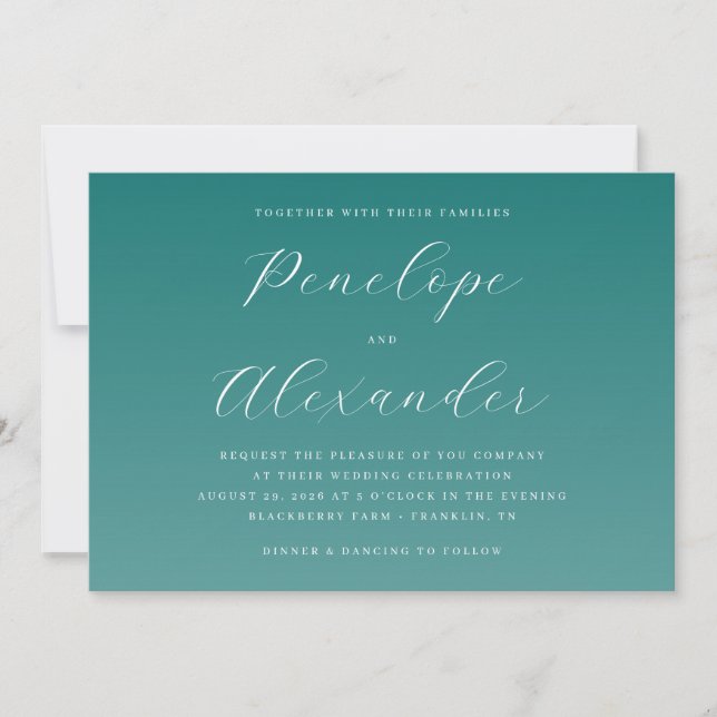 Convites Elegant Teal Calligraphy Wedding Invitation (Frente)