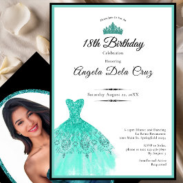 Convites Elegant teal dress 18th birthday debut