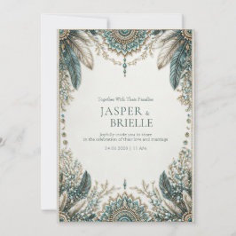 Convites Elegant Teal Feather Ornate Filigree Wedding