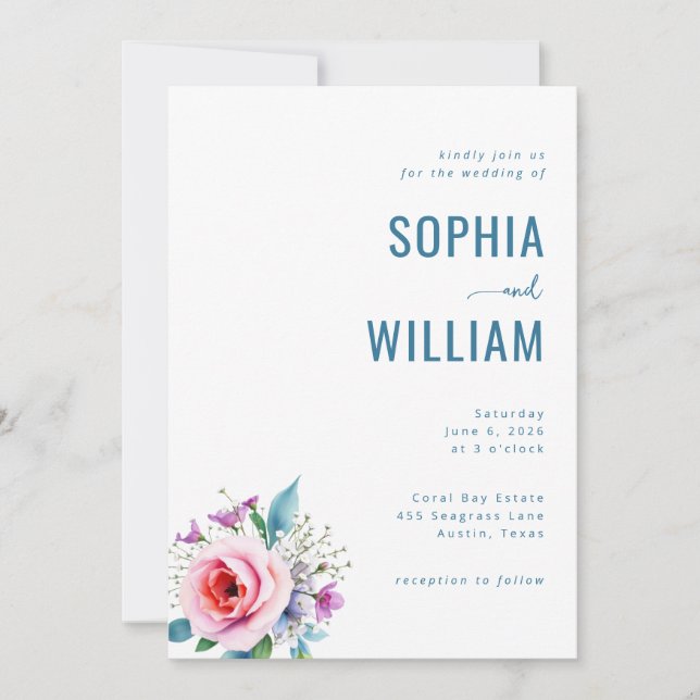 Convites Elegant Teal Floral Wedding Invitation (Frente)