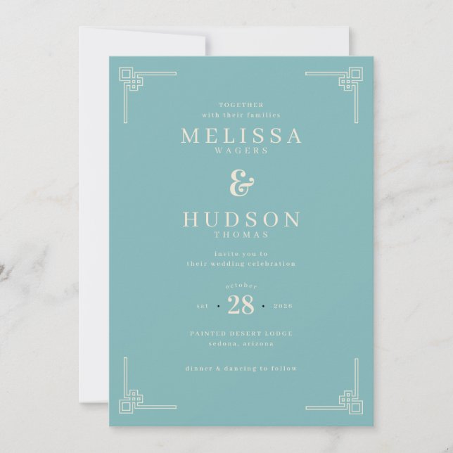 Convites Elegant Teal Geometric Wedding Invitation (Frente)