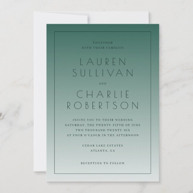 Convites Elegant Teal Gradient Wedding Invitations (Frente)