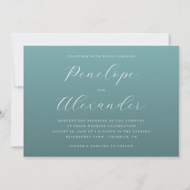 Convites Elegant Teal Minimalist Wedding Invitation (Frente)