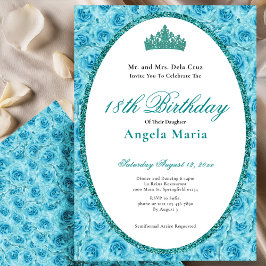 Convites Elegant Teal Roses Floral 18th Birthday Debut
