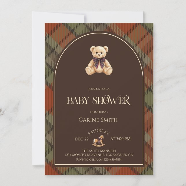 Convites Elegant Teddy Bear Luxury Vintage Baby Shower (Frente)