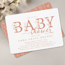 Convites Elegant Terracotta Floral Baby Shower Typography