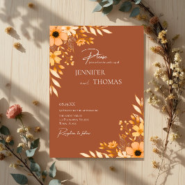 Convites Elegant Terracotta Floral Hand-Drawn Wedding