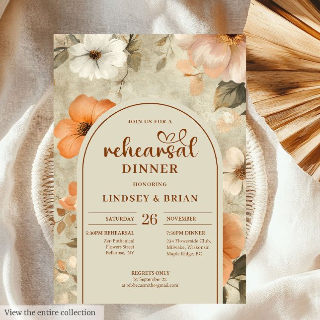 Convites Elegant Terracotta Ivory Sage Floral Rehearsal  (Elegant Terracotta Ivory Sage Floral Rehearsal Invitation)