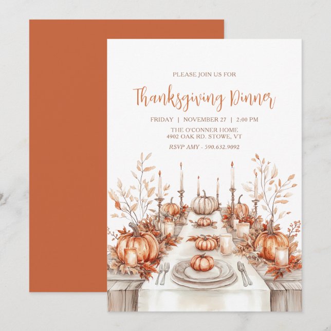 Convites Elegant Thanksgiving Dinner Table Invitation (Frente/Verso)