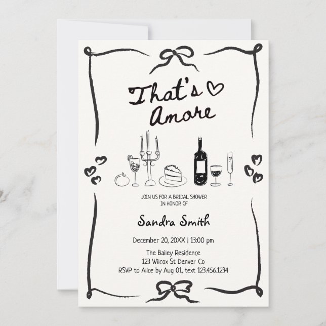 Convites Elegant That's Amore Hand Drawn Bridal Shower  (Frente)